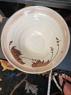 Cream and Brown Hand-Painted Ceramic Decorative Bowl